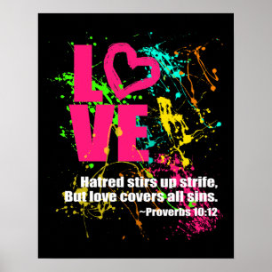 Poster Love Proverbes Bible Verse Neon Paint Splatter