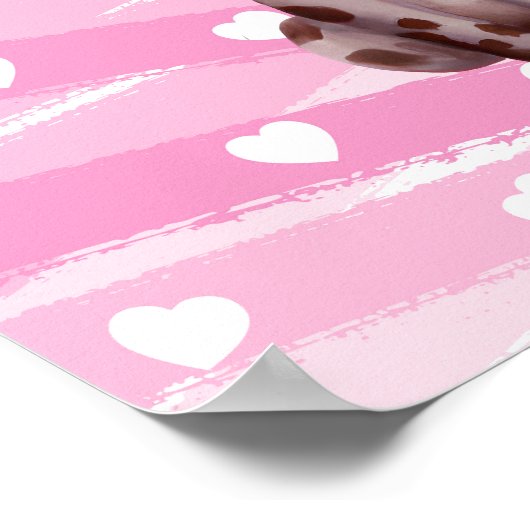 POSTER "LOVE PUPPY" AUX COEURS ROSE ET BLANC (Coin)