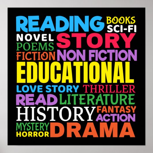 Poster Love Reading Books - Genre Word Art (Devant)
