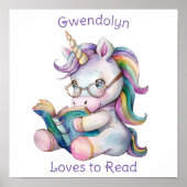 Poster Love Reading Cute Unicorn Eyeglass Purple Text (Devant)