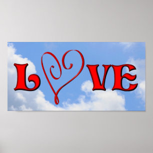 Poster Love Red Heart Blue Sky