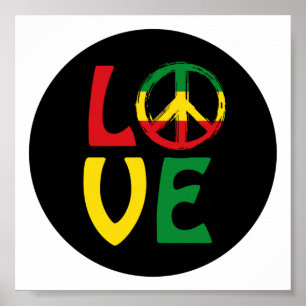 Poster LOVE Reggae avec symbole de paix