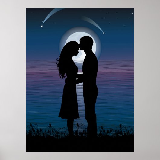 Poster Love Romance Silhouette Couple Sur La Côte Du Lac (Devant)