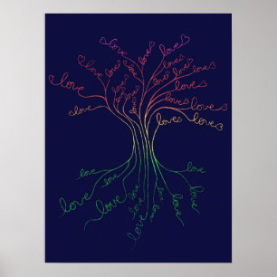 Poster Love Roots Arbre de vie Marine Arc-en-ciel Valenti
