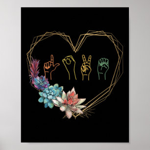 Poster Love Sign Language Floral Heart Asl Valentines Day
