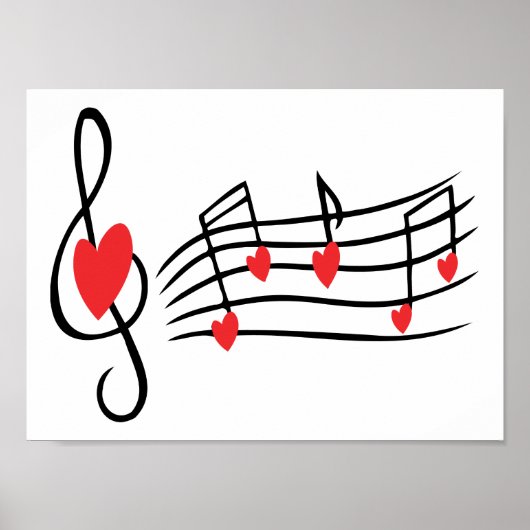 POSTER LOVE SONG MUSIC NOTES CUTE ROUGE NOIR (Devant)