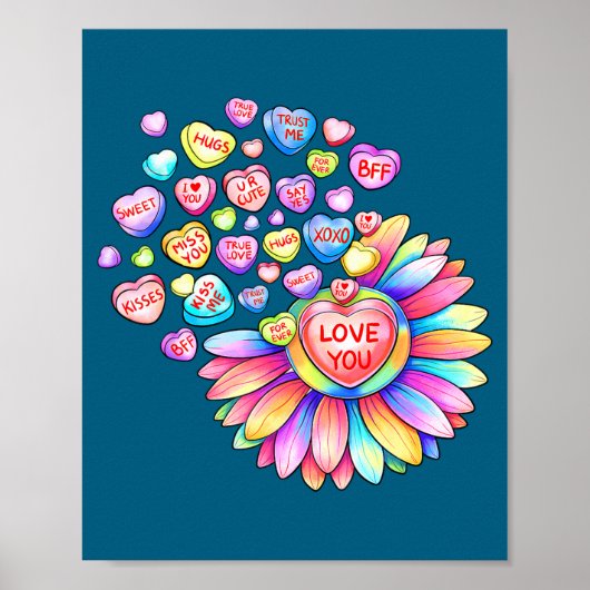 Poster Love Sunflower Hearts Candy Valentines Day Womens  (Devant)