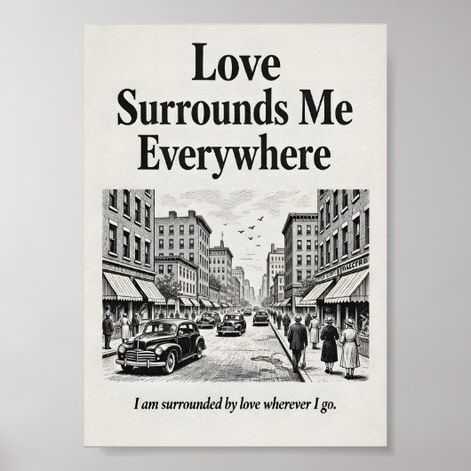 Poster Love Surrounds Me Everywhere Vintage Affirmation  (Devant)