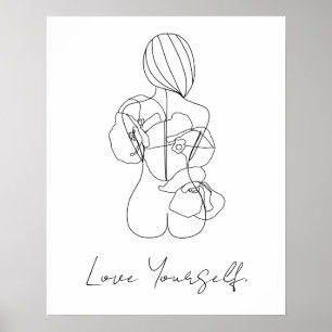 Poster Love Yourself Line Art Texte personnalisé