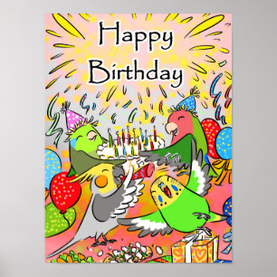 Poster Lovebird budgie cockatilet heureux anniversaire