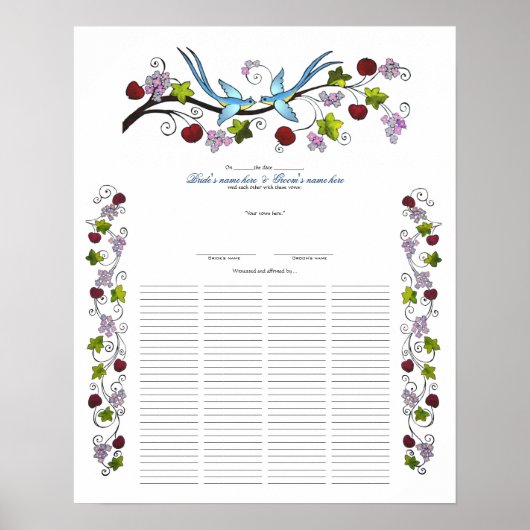 Poster Lovebirds, 120 invités Certifié Mariage Quaker (Devant)