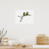 Poster Lovebirds assis sur une branche de fleurs de ceris (Cuisine)
