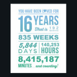 Poster Loved 16 Years - 16th Birthday Party, fichier numé<br><div class="desc">Vous avez été aimé 16 ans Poster rose pour un 16e anniversaire Célébrez son 16e anniversaire avec cette affiche numérique audacieuse et élégante "Vous avez été aimée 16 ans", conçue dans un dégradé bleu lisse. Parfait pour ajouter une touche significative à sa célébration d'anniversaire, ce design fait une grande décoration...</div>