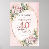 Poster Lovely boho blush pink flowers 40 birthday welcome (Devant)