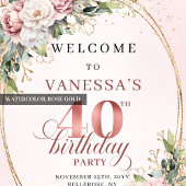 Poster Lovely Boho Dusty Pink Greenery 40th Birthday  