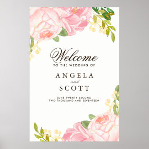 Poster Lovely Pink Peony Welcome Sign (24x36)