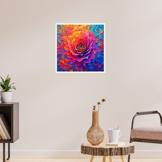 Poster Low Poly Rose Bloom Abstract Art (Salon 3)