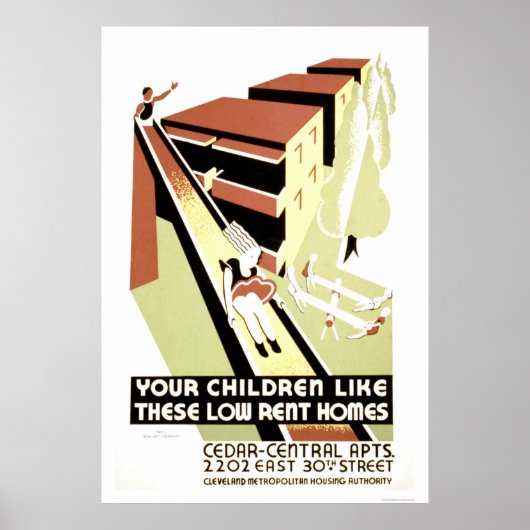 Poster Low Rent Home Cleveland 1940 WPA (Devant)