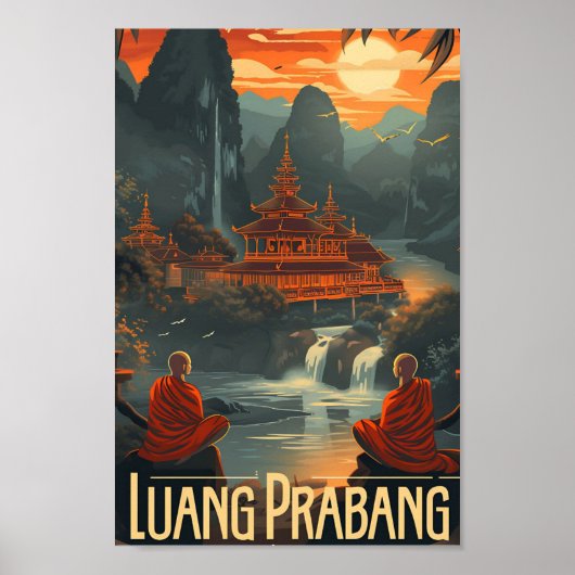 Poster Luang Prabang Laos Illustration de voyage d'art Vi (Devant)