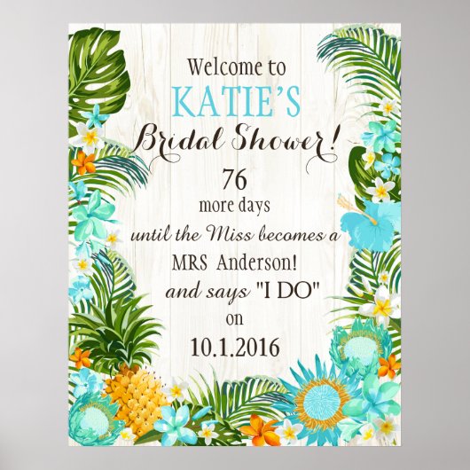 Poster Luau Hawaiian Beach Rustic Wedding Bridal Shower (Devant)