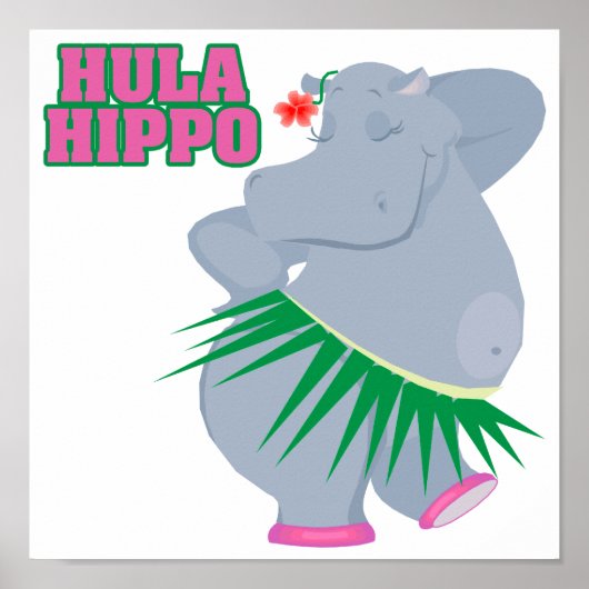 Poster luau hula hippo (Devant)