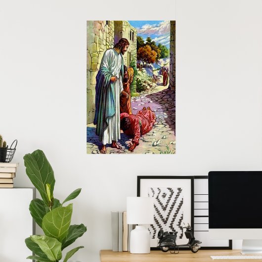 Poster Luc 17:11-19 Dix Lepers Nettoyés (Bureau à domicile)