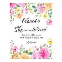 Luc 1:45 Béni est Elle, Écriture Féminine Floral