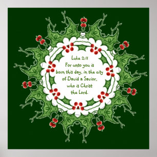 Poster Luc 2:11 Écriture pour Noël avec houx