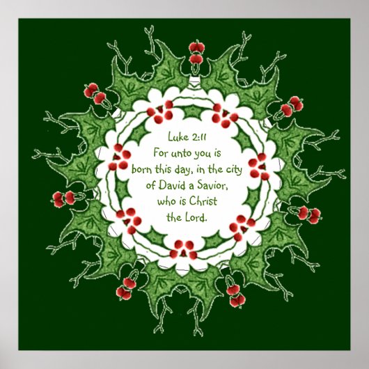 Poster Luc 2:11 Écriture pour Noël avec houx (Devant)