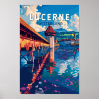 Lucerne Suisse Voyage Art Vintage