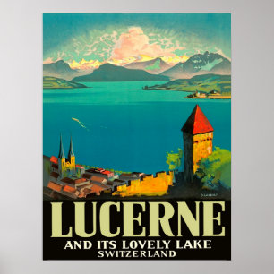Poster Lucerne, Suisse, vue sur le lac et les montagnes