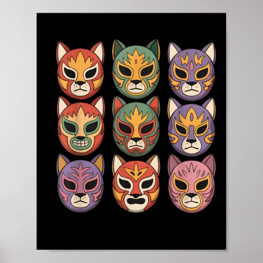 Poster Lucha Libre Cat Mask Funny Luchador Mask Gato (Devant)