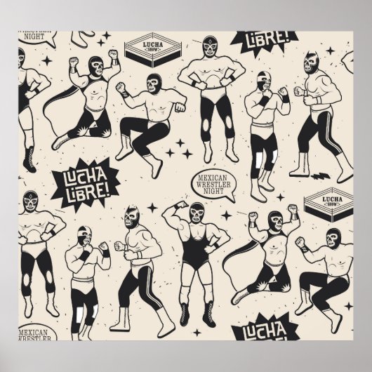 Poster Lucha Libre : motif de lutteurs mexicains (Devant)