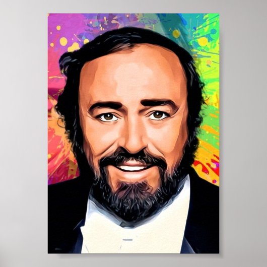 Poster Luciano Pavarotti Portrait coloré (Devant)