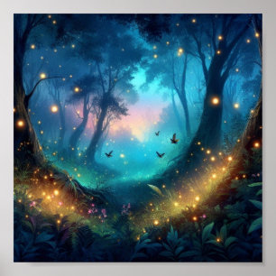 Poster Lucioles et forêt magique