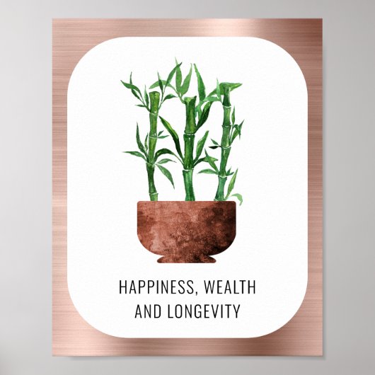 Poster Lucky Bamboo Bonheur Wealth Longevity Rose Gold (Devant)