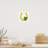 Poster Lucky Golden Horseshoe avec Shamrock en blanc (Cuisine)