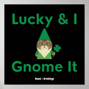 Poster  Lucky & I Gnome ça drôle Chat sarcastique St Patr