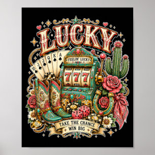 Poster Lucky Las Vegas Western Cowgirl Turquoise Rodeo