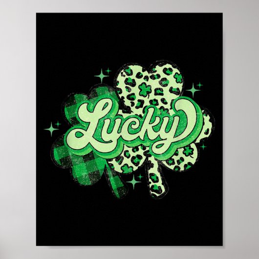 Poster Lucky Shamrock Leopard,checkered Patricks Day Funn (Devant)