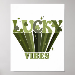 Poster Lucky Vibes Rétro St Patrick's Day Irish Shamrock