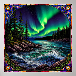 Poster Lueurs boréales sur un paysage côtier vibrant
