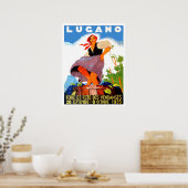 Poster Lugano, Italie, fille fait du vin, vintage (Cuisine)