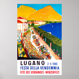 Poster Lugano, vue dégagée. La foule à la fête du vin