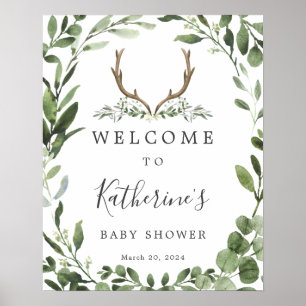 Poster Lumberjack Deer Antler Baby Shower Welcome Sign