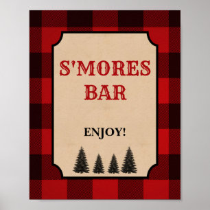 Poster Lumberjack S'mores Bar Party Sign Red Plaid