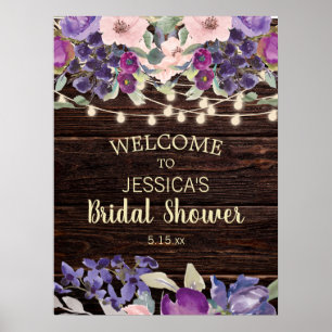Poster Lumière à cordes rustique Fleurs violettes Shower