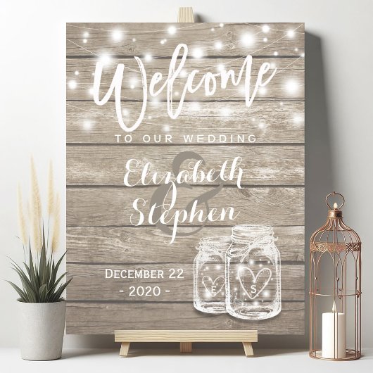 Poster Lumière de chaîne de pot de maçon en bois rustique