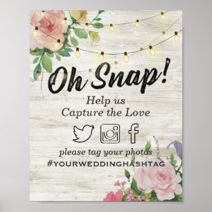 Poster Lumière de chaîne florale en bois Snap Hashtag Pan