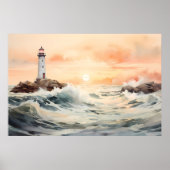 Poster Lumière de guidage : Aquarelle de phare (Devant)